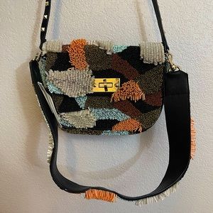 Uterque Spain Coral Mosaic Beaded Handbag Purse